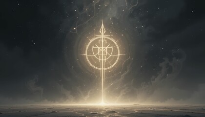 Poster - Ethereal Symbol in Celestial Landscape with Mystical Glow