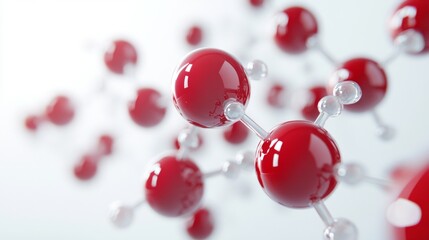 Wall Mural - molecular structure with red and white atoms on light blue background for scientific and educational