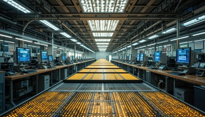 Poster - Industrial Production Line with Modern Technology and Workstations