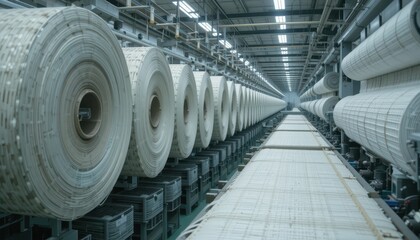 Poster - Industrial Textile Factory with Spools of Thread on Production Line