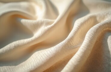 Aufkleber - Beige color bamboo fabric with soft, wavy texture folds. Eco-friendly textile material for clothes, gentle and hard-wearing. Natural organic background, sustainable eco conscious fiber pattern.