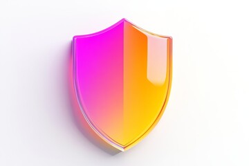Poster - Abstract Glass Shield Icon Gradient Pink Orange Modern Security Protection Symbol Digital Design Element Bright Colorful Shiny Elegant Graphic        