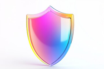 Poster - Abstract Colorful Glass Shield Icon Digital Art Rainbow Gradient Protection Security Symbol Modern Design Technology Graphic Element Bright Vivid Hues