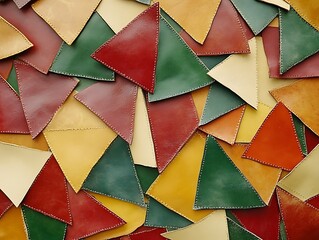 Aufkleber - Geometric leather triangles background with varying tones and stitching