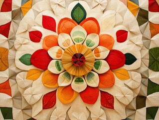 Poster - Intricate Geometric Pattern featuring Vibrant Leaf-Like Shapes and Radial Symmetry