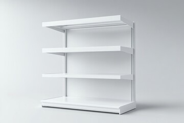 Aufkleber - Empty White Retail Store Display Shelves Product Showcase Stand Modern Blank Commercial Gondola Shelving Unit Supermarket Rack Three Tiered shop clean