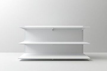 Poster - Empty White Shelves Retail Display Mockup Three Shelves Modern Minimalist Product Placement Background Studio Shot Clean Simple Design Perfect for    