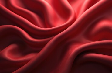 Aufkleber - Luxury red silk fabric with smooth satin texture. Elegant wavy folds create abstract patterns. Scarlet cloth suitable for fashion design, backgrounds, valentines day cards. Use for delicate apparel.