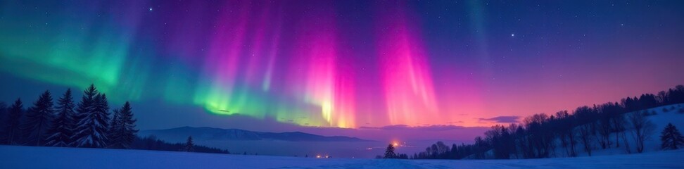 Wall Mural - night sky ablaze with vibrant aurora borealis, light, stars, phenomenon