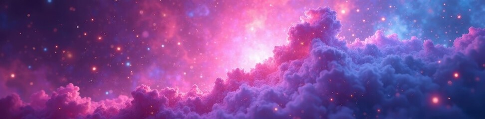 Wall Mural - Pastel pink and electric blue nebula, celestial glow, stars, universe, ethereal
