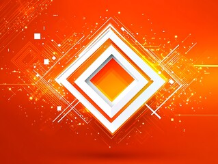 Aufkleber - Abstract Geometric Pattern on Orange Background with Glowing Elements