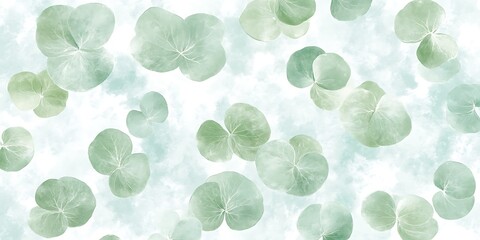 Aufkleber - Serene eucalyptus leaf watercolor pattern against a soft cloudy background