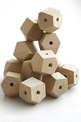 Aufkleber - Stacked wooden dodecahedron beads creating minimalist geometric sculpture