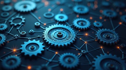 Poster -  An abstract close-up image of interconnected gears and lines, suggesting a complex mechanical or technological system