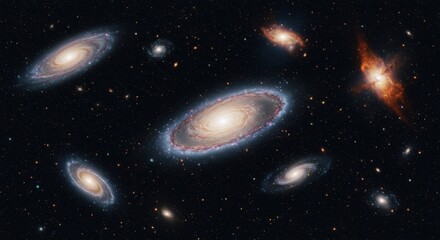 Poster - Various galaxies against a dark backdrop speckled with stars