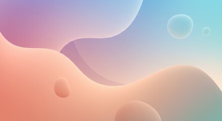 Poster - A digital abstract background with soft, flowing shapes in pastel gradients and translucent bubbles