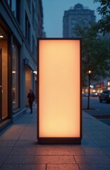 Aufkleber - Rectangular shop sign mockup illuminated at dusk on street sidewalk. Blank storefront billboard template for business advertisement, commercial branding, signage, store identity, shop renovation,