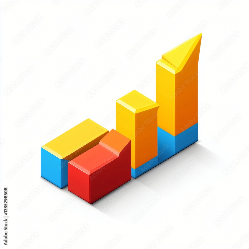 Isometric Flat Icon of Chart with Downward Arrows and Bars in Bright ...