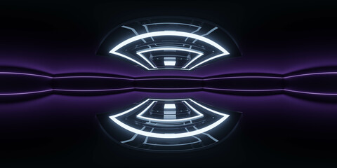 Poster - Futuristic Abstract Interior with Neon Lights 360 panorama vr image