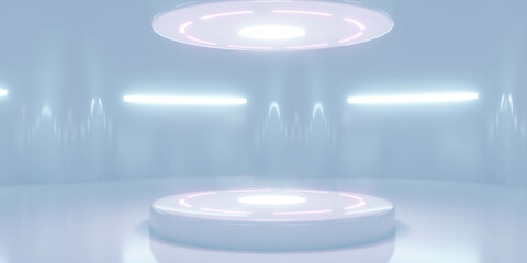 Poster - Futuristic Minimalistic Interior with Illuminated Platform