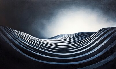 Poster - Abstract monochrome painting of structured waves creates a dramatic and elegant visual statement.