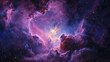 © foto Art - Majestic Purple and Blue Nebula in Space - Glowing space nebula with vibrant hues of purple and pink, surrounded by stars, perfect for fantasy, sci-fi, and cosmic art concepts