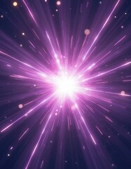 Poster - Bright purple explosion with light rays, glowing particles on dark background. Cosmic burst radiates powerful energy, creating captivating visual effect, abstract illustration perfect for festive