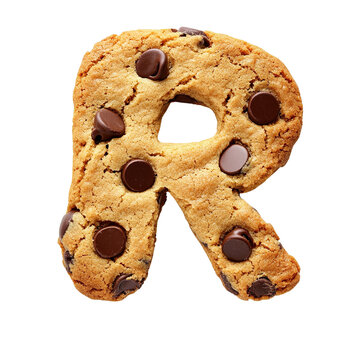Letter R made of cookies and chocolate chip on transparent background. clipping path, png.
