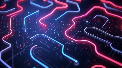 Poster - vibrant digital circuit board with glowing neon lines in blue and pink creating futuristic and dynam