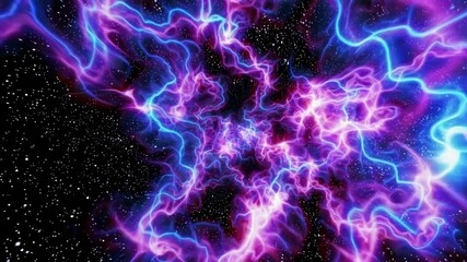 Poster - Vibrant purple and blue cosmic nebula with stars, glowing energy. Space fantasy scene