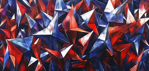 Aufkleber - Abstract geometrical shapes in red and blue hues with dynamic arrangement