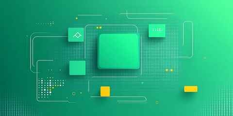 Poster - Abstract tech background showcasing geometric forms and vibrant green hues