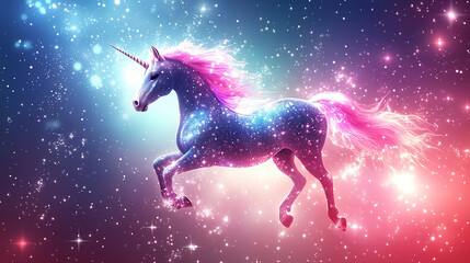 Wall Mural - Magical unicorn leaping through sparkling galaxy fantasy realm digital artwork cosmic environment vibrant viewpoint