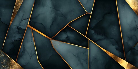Aufkleber - Elegant geometric design with golden lines on a dark marble background