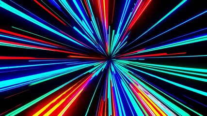 Poster - Colorful light trails radiating outward in dynamic motion, abstract digital art