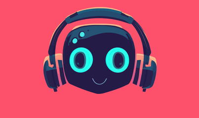 Poster - Minimalist AI Chatbot with Headphones Greeting Illustration in Vector Style