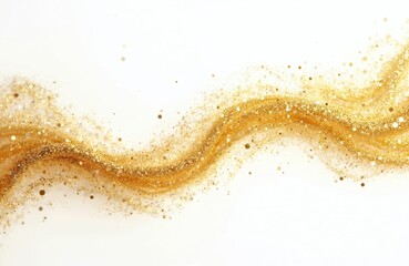 Poster - Golden glitter with shiny particles on white background. Luxury shimmering abstract design with bright light dust, gold sparkles creates festive, celebratory mood. Great for decoration, wallpapers,