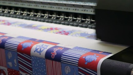 Poster - Industrial printing on woven material a modern digital inkjet printer applies a pattern to a fabric or paper