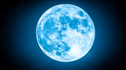 vibrant blue full moon in dark night sky.