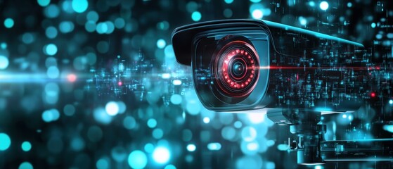 Poster - High-tech security camera capturing digital data flow