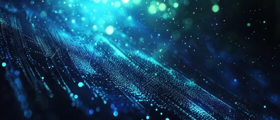 Poster - wavy green neon line digital technology background