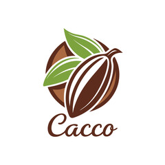 Poster - Logo design featuring stylized cocoa bean and leaves in vector illustration for chocolate brand Cacco