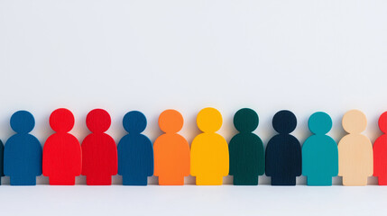 colorful human figure cutouts in a row on white background
