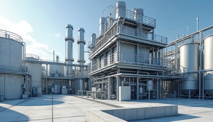 Aufkleber - State-of-the-art wastewater factory featuring sophisticated equipment, clean infrastructure. Modern industrial purification plant for water management, recycling, environmental conservation,