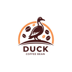 Poster - Creative logo design featuring a duck and coffee beans in a modern vector illustration style, showcasing natural elements in a warm color palette