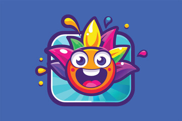 Poster - Colorful vector illustration featuring geometric shapes, planets, and leaves in a vibrant design set against a blue background