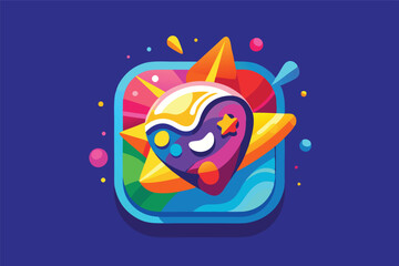 Poster - Colorful vector illustration featuring geometric shapes, planets, and leaves in a vibrant design set against a blue background