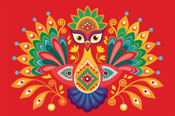 Poster - Colorful owl logo illustration featuring floral elements and vibrant hues suitable for various design projects