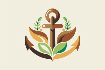Poster - Creative and modern vector illustration of an anchor intertwined with leaves and plants for a fresh and eco-friendly design appeal
