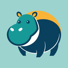 Aufkleber - Vector illustration of a stylized hippo logo on a vibrant turquoise background showcasing friendly features and a playful design